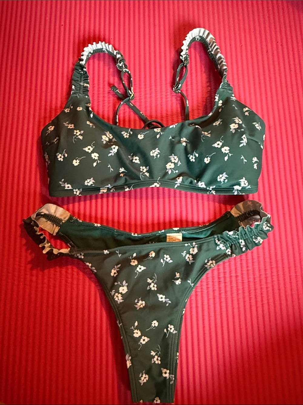 Hollister Dark Green/teal Floral Bikini Set large